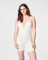 SPANXshape™ Suit Your Fancy Plunge Low-Back Mid-Thigh Bodysuit Linen