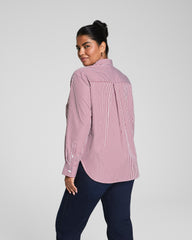 SPANX® Poplin Oversized Button-Up Shirt Classic White/Red Merlot