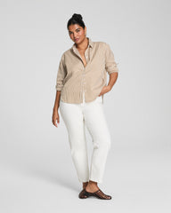 SPANX® Poplin Oversized Button-Up Shirt Porcelain/Flax