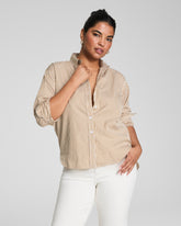 SPANX® Poplin Oversized Button-Up Shirt Porcelain/Flax