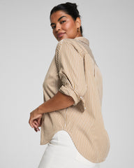 SPANX® Poplin Oversized Button-Up Shirt Porcelain/Flax