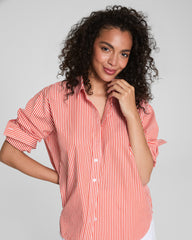 SPANX® Poplin Oversized Button-Up Shirt Porcelain/Poppy