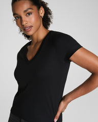 SPANX® Cotton V-Neck Tee Classic Black