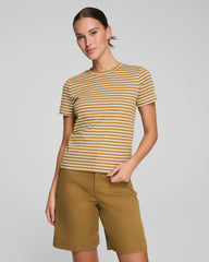 SPANX® Cotton Crewneck Tee Flax Powder Stripe