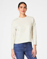 SPANX® Cotton Long Sleeve Crewneck Top Cypress Stripe