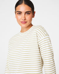 SPANX® Cotton Long Sleeve Crewneck Top Cypress Stripe