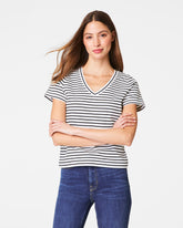 SPANX® Cotton V-Neck Tee Classic Black Stripe