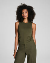 SPANX® Sleek Jersey High Neck Ruched Tank Dark Pine