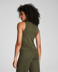 SPANX® Sleek Jersey High Neck Ruched Tank Dark Pine