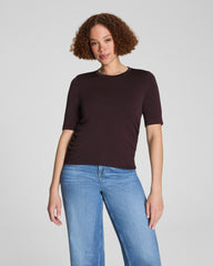 SPANX® Sleek Jersey Elbow Sleeve Ruched Top Truffle Brown