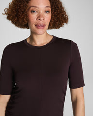 SPANX® Sleek Jersey Elbow Sleeve Ruched Top Truffle Brown