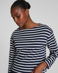 SPANX® Cotton Boatneck Top Ivory/Timeless Navy