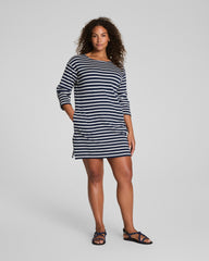 SPANX® Cotton Boatneck Mini Dress Ivory/Timeless Navy