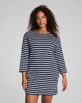SPANX® Cotton Boatneck Mini Dress Ivory/Timeless Navy