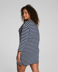 SPANX® Cotton Boatneck Mini Dress Ivory/Timeless Navy