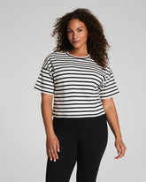 SPANX® Cotton Cropped Tee Ivory/Classic Black