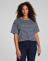 SPANX® Cotton Cropped Tee Ivory/Timeless Navy