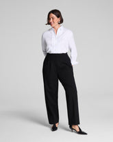SPANX® Ponte Pleated Barrel Leg Trouser with Tuxedo Stripe Classic Black