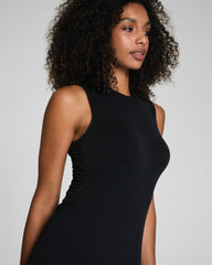 SPANX® Sleek Jersey Crewneck Ruched Midi Dress Classic Black