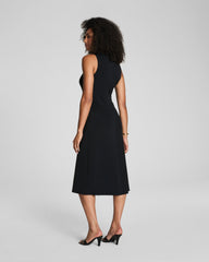 SPANX® Sleek Jersey Crewneck Ruched Midi Dress Classic Black