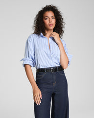 SPANX® Poplin Oversized Button-Up Shirt Hydrangea Stripe