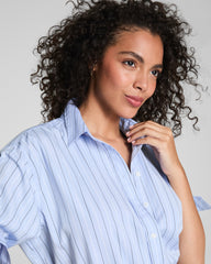 SPANX® Poplin Oversized Button-Up Shirt Hydrangea Stripe