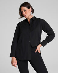 SPANX® Poplin Tuxedo Button-Up Shirt Classic Black