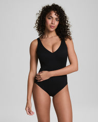 SPANXshape™ Swim Pique Plunge One-Piece Very Black