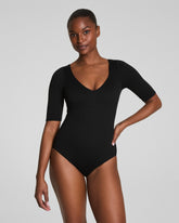 SPANXshape™ Swim Pique Short Sleeve One-Piece Very Black