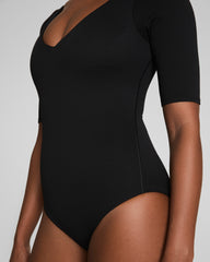 SPANXshape™ Swim Pique Short Sleeve One-Piece Very Black