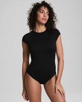 SPANXshape™ Swim Pique High Neck Short Sleeve One-Piece Very Black