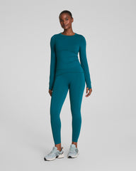 SPANXshape™ Get Moving Long Sleeve Top with SecretSweat Tech Light Emerald Bay