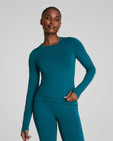 SPANXshape™ Get Moving Long Sleeve Top with SecretSweat Tech Light Emerald Bay