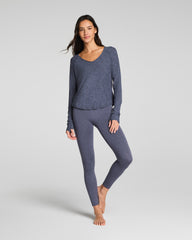 SPANX® SoftStretch V-Neck Long Sleeve Top Pewter Heather