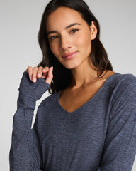 SPANX® SoftStretch V-Neck Long Sleeve Top Pewter Heather