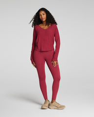 SPANX® SoftStretch V-Neck Long Sleeve Top Red Merlot Heather