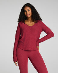 SPANX® SoftStretch V-Neck Long Sleeve Top Red Merlot Heather