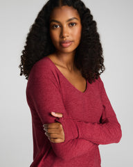 SPANX® SoftStretch V-Neck Long Sleeve Top Red Merlot Heather