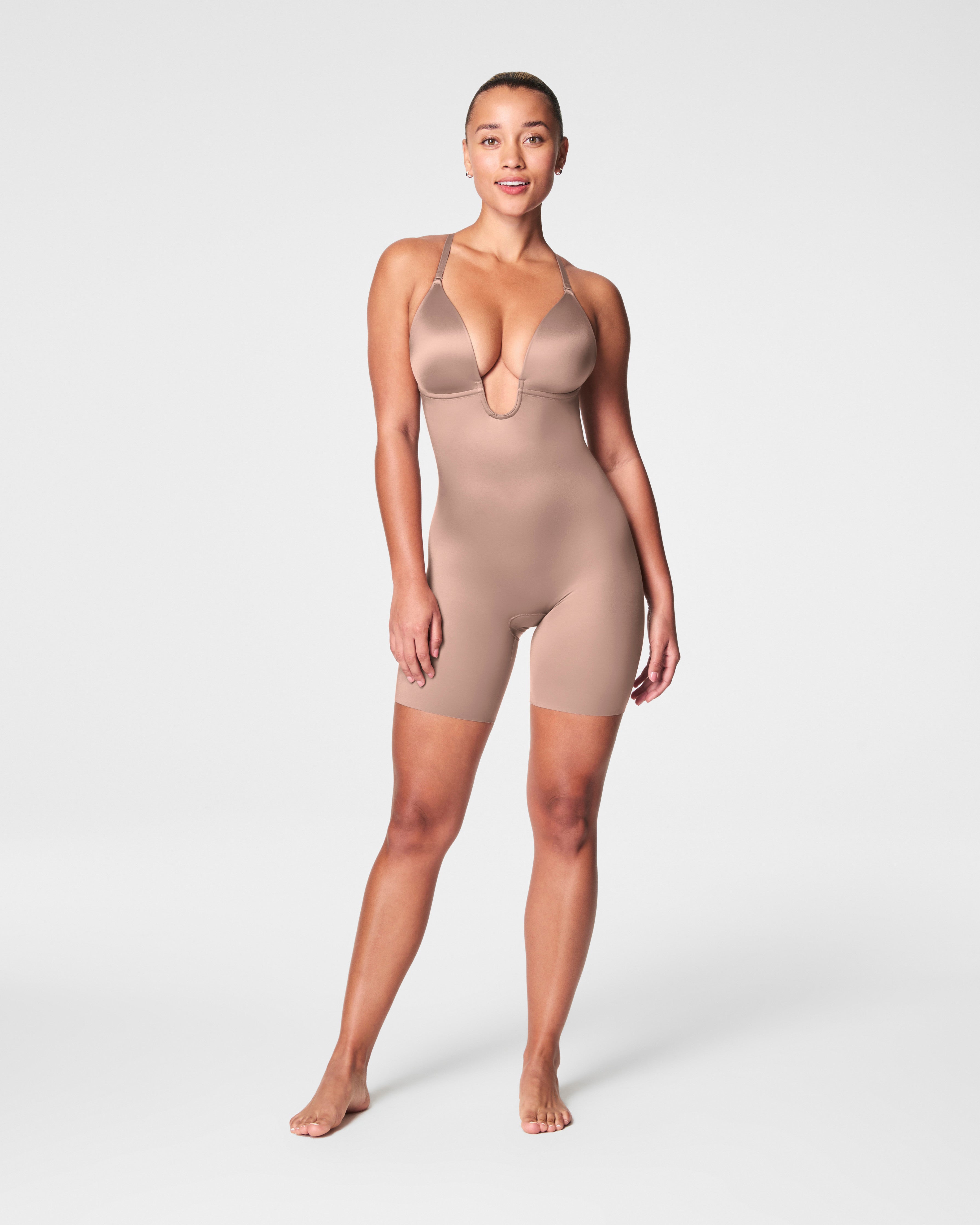 SPANXshape™ Suit Your Fancy Plunge Low-Back Mid-Thigh Bodysuit  Cafe Au Lait