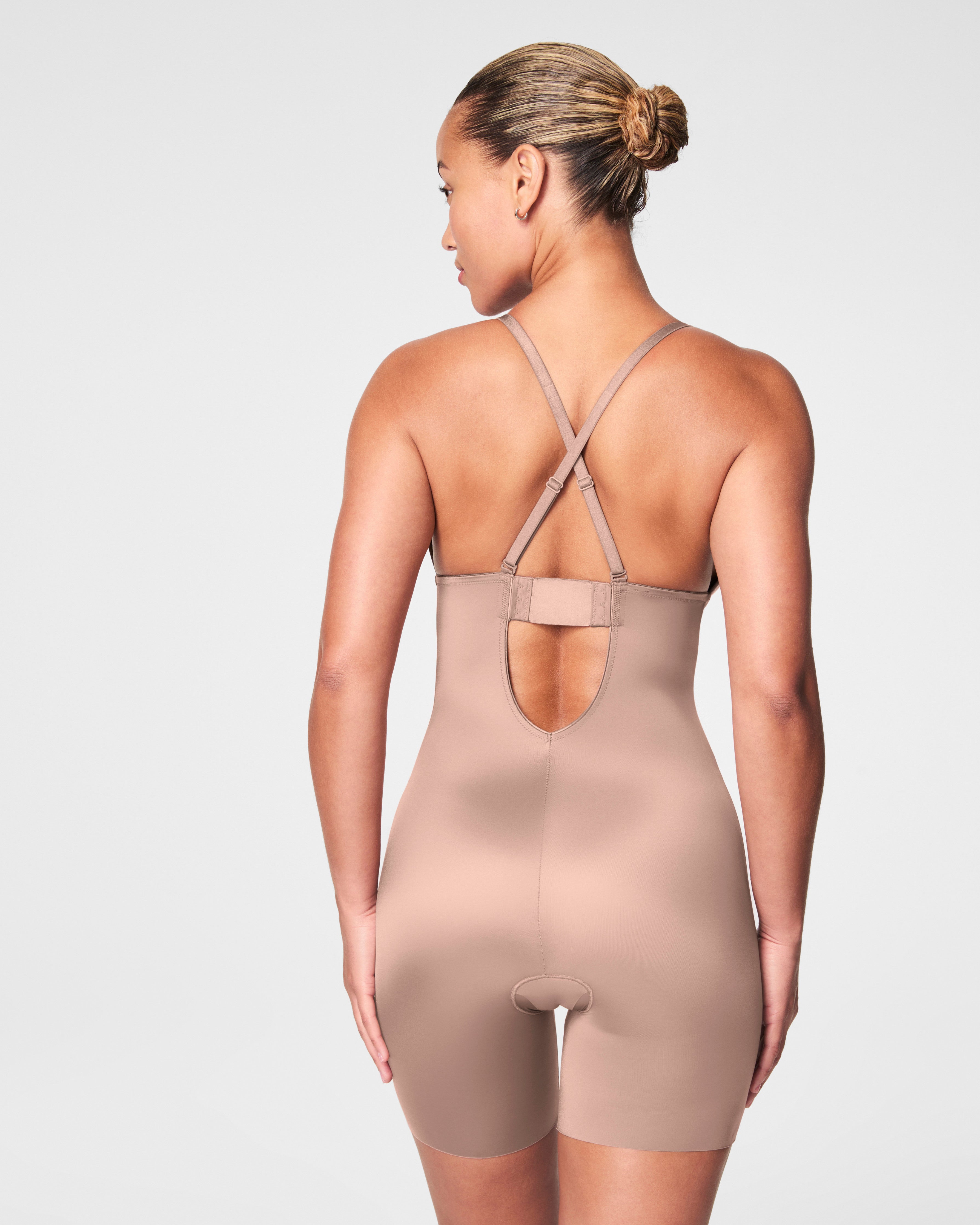 SPANXshape™ Suit Your Fancy Plunge Low-Back Mid-Thigh Bodysuit  Cafe Au Lait