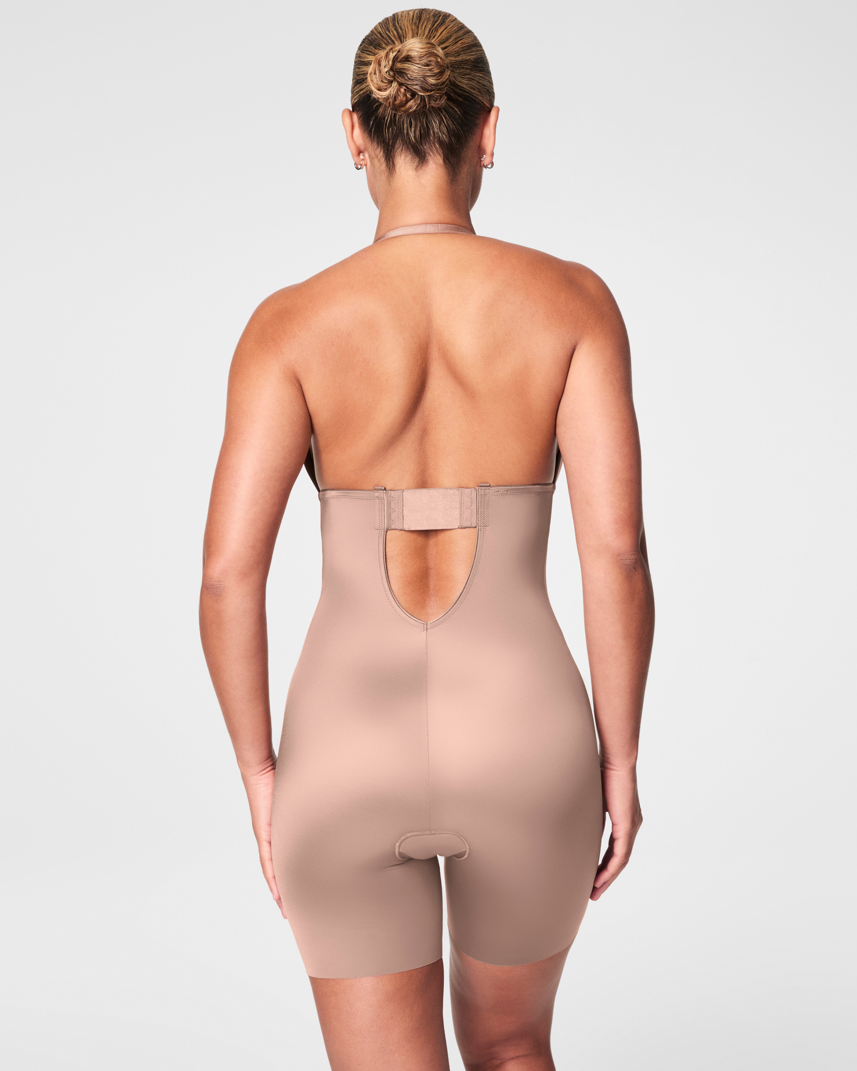 SPANXshape™ Suit Your Fancy Plunge Low-Back Mid-Thigh Bodysuit  Cafe Au Lait