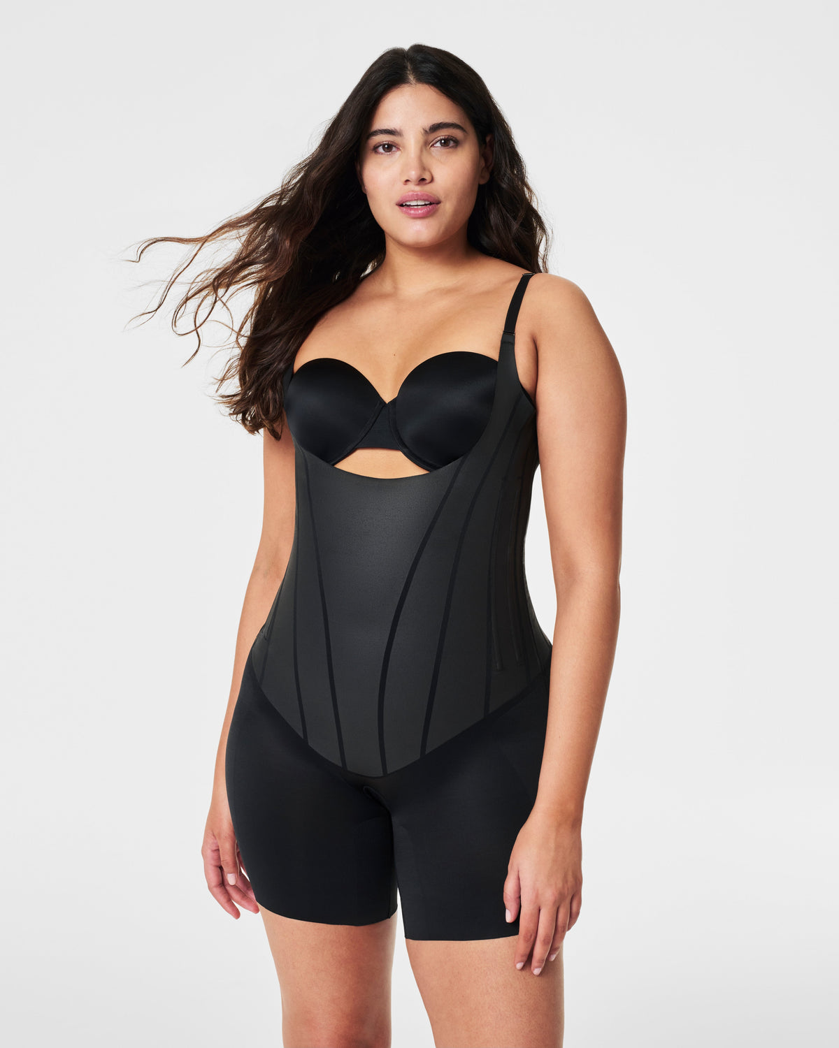 SPANXsupersculpt™ TotalContour Open-Bust Mid-Thigh Bodysuit  Very Black
