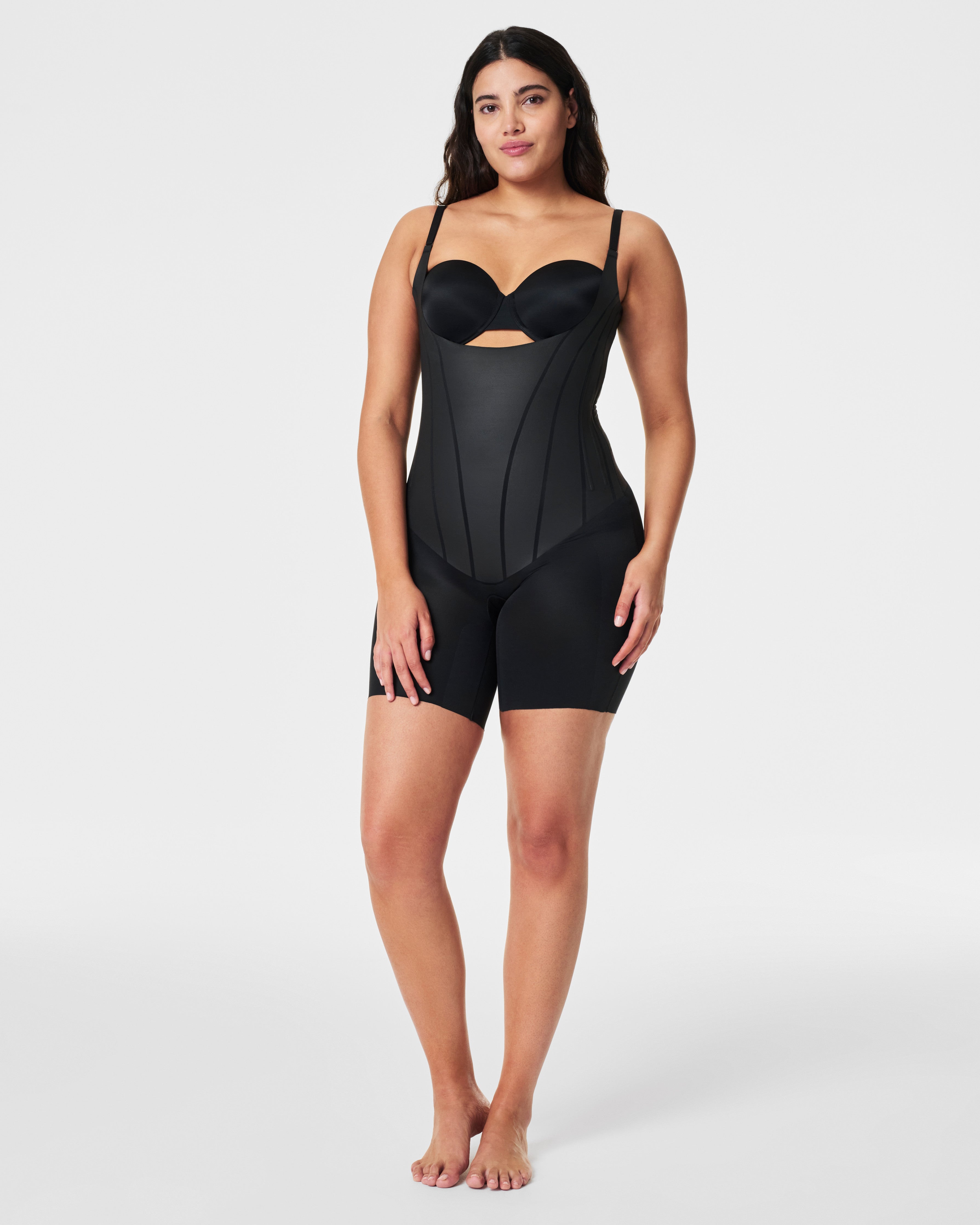 SPANXsupersculpt™ TotalContour Open-Bust Mid-Thigh Bodysuit  Very Black