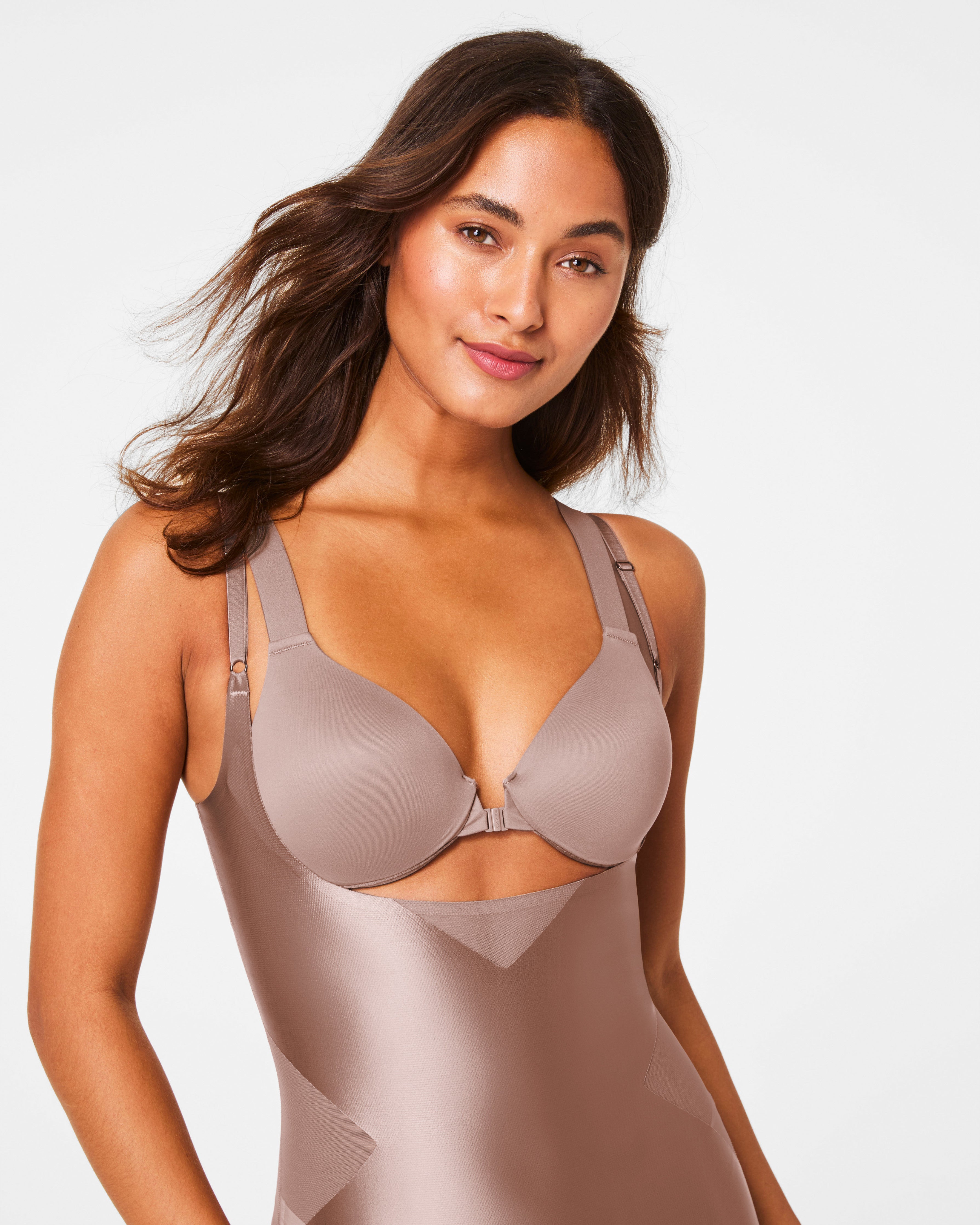 SPANXshape™ Satin-X™ Open-Bust Mid-Thigh Bodysuit  Cafe Au Lait