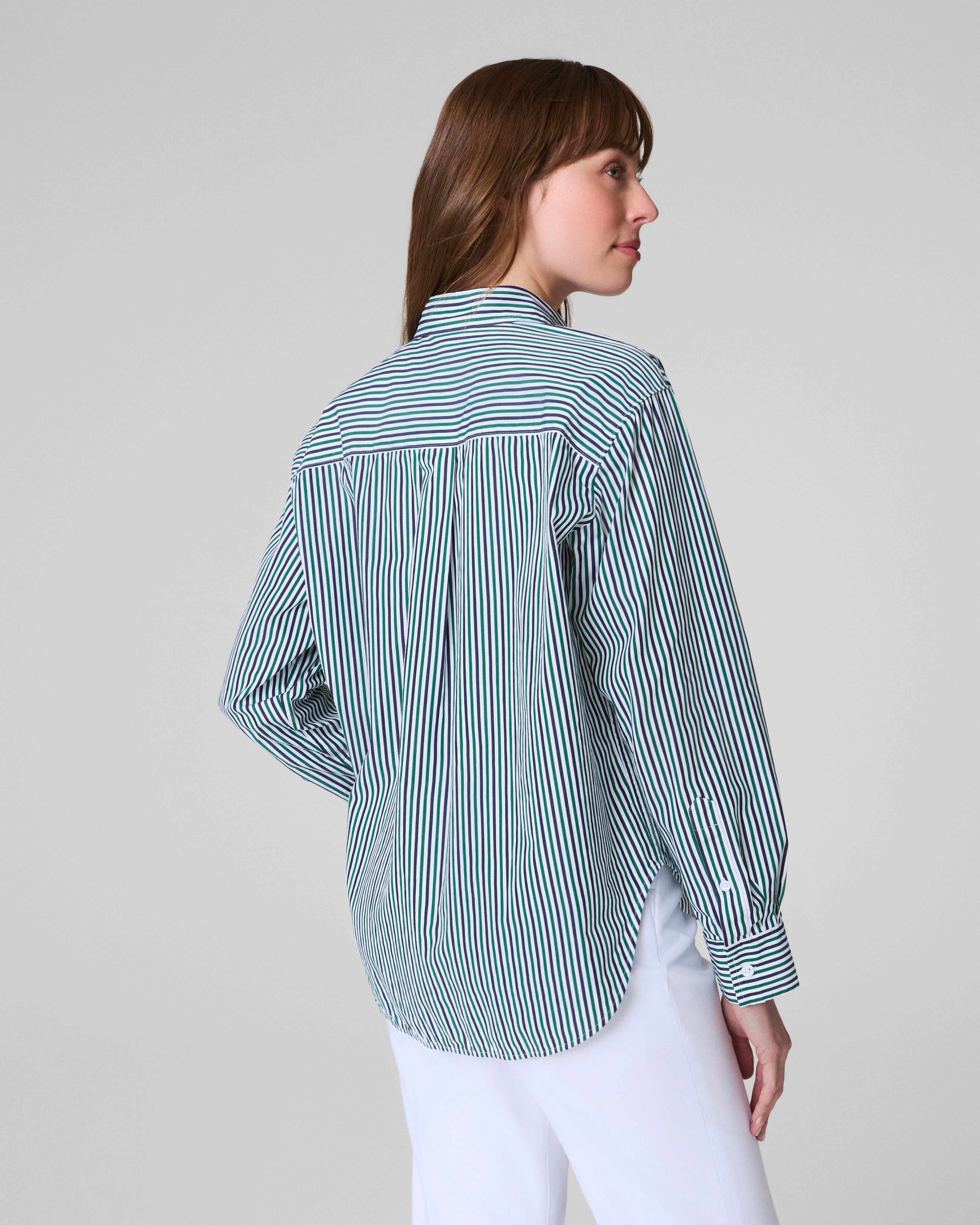 SPANX® Poplin Oversized Button-Up Shirt  Classic White/Timeless Navy/Ivy
