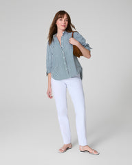 SPANX® Poplin Oversized Button-Up Shirt  Classic White/Timeless Navy/Ivy