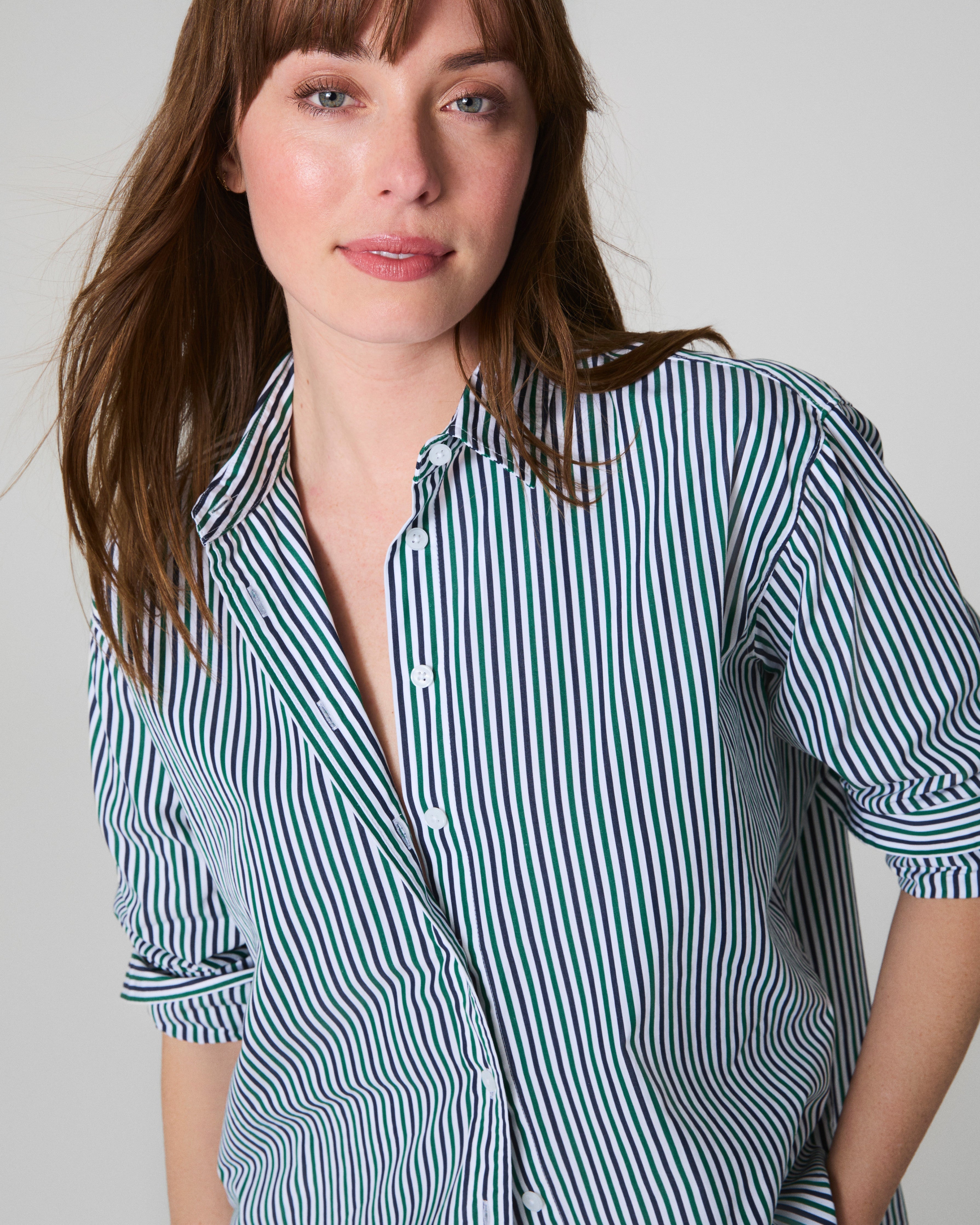 SPANX® Poplin Oversized Button-Up Shirt  Classic White/Timeless Navy/Ivy