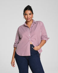 SPANX® Poplin Oversized Button-Up Shirt  Classic White/Red Merlot