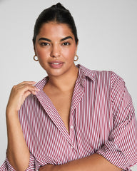 SPANX® Poplin Oversized Button-Up Shirt  Classic White/Red Merlot