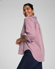 SPANX® Poplin Oversized Button-Up Shirt  Classic White/Red Merlot